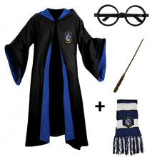 Carregar imagem no visualizador da galeria, Fantasia Harry Potter Corvinal – Capa Hogwarts com Varinha, Cachecol e Óculos