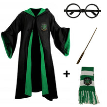 Carregar imagem no visualizador da galeria, Fantasia Harry Potter Sonserina – Capa Hogwarts com Varinha, Cachecol e Óculos
