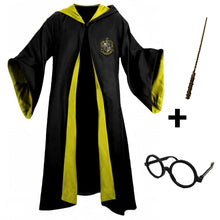 Carregar imagem no visualizador da galeria, Fantasia Harry Potter Lufa-Lufa – Capa Hogwarts com Varinha, Cachecol e Óculos