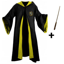 Carregar imagem no visualizador da galeria, Fantasia Harry Potter Lufa-Lufa – Capa Hogwarts com Varinha, Cachecol e Óculos
